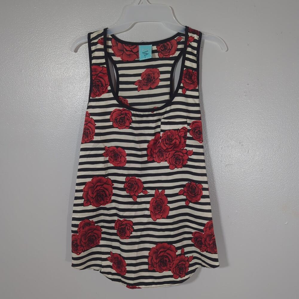H.I.P. Size L Racerback Tank Soft Grunge Floral and Stripe Indie Sleaze 2010s